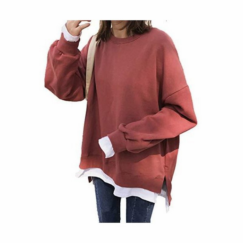 ミニマリ トレーナー レディース ゆったり スウェット Tシャツ 長袖 カットソー 無地 トップス 赤 裏起毛 M 通販 Lineポイント最大get Lineショッピング