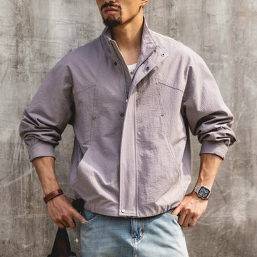 Wuluwear 美式立領夾克男2026春季款大尺碼薄款拉鍊上衣日常通勤短版休閒外套