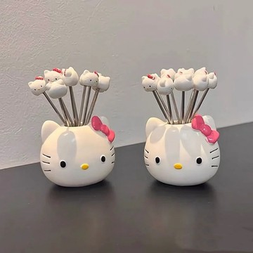 Chic🔥Kitty水果叉 ins卡通家用創意kt貓插簽不銹鋼水果叉子網紅高顏值可愛水果簽 水果叉 叉子 可愛餐具 水果