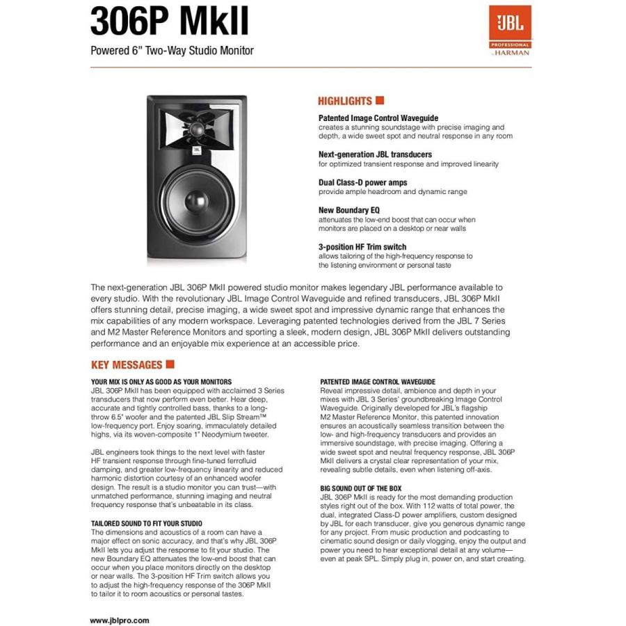 JBL PROFESSIONAL 308P MkII パワードモニタースピーカー 1本