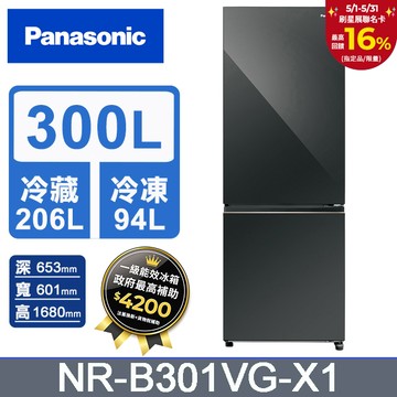 Panasonic國際牌 300公升雙門冰箱NR-B301VG-X1(鑽石黑)
