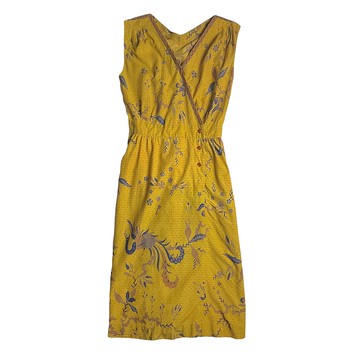 古著黃底蠟染圖騰洋裝