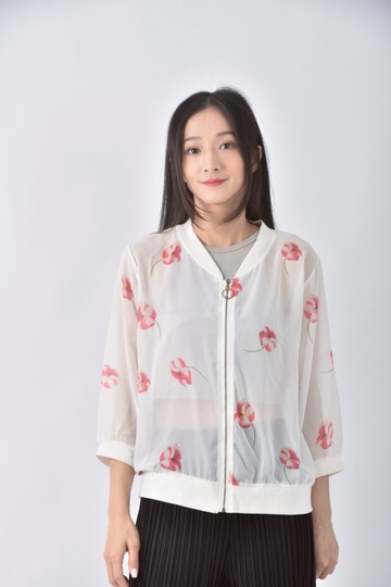 (M) tkaee透膚花卉白色外套