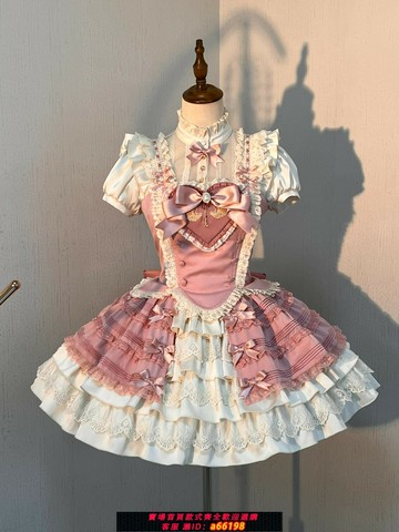 【台灣公司 可開發票】粉色胸衣襯衫半身裙lolita裙套裝洛麗塔可愛甜美少女蕾絲公主裙