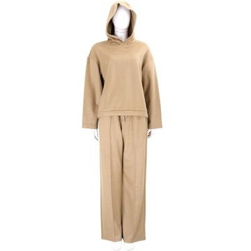 Max Mara-WEEKEND SPONDA 抽繩綁帶褲頭 駝色羊毛混紡直筒褲