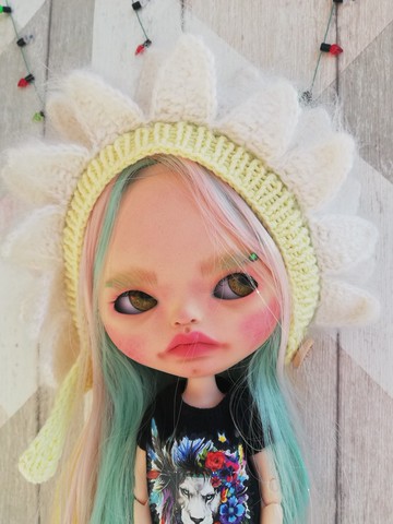 Blythe 帽子鉤針頭盔粉紅花洋甘菊