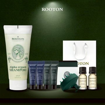 快速出貨【ROOTON】柔順秀髮！甦活植萃洗髮精200ml+喚活極萃雙效修護髮油8ml x2+海藻洗髮精10ml x2+護髮素10ml x2+頭皮按摩梳+燙金禮袋