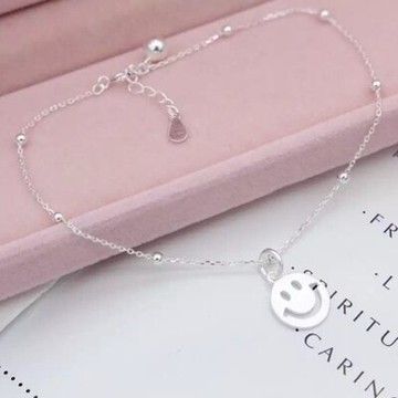 925純銀腳鍊銀飾-甜美笑臉造型生日情人節禮物女飾品73do30【獨家進口】【米蘭精品】