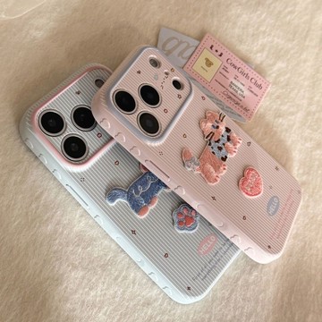 ✨手機殼✨彩條紋貓咪蘋果17手機殼iPhone15適用16promax刺繡卡通14防摔12軟