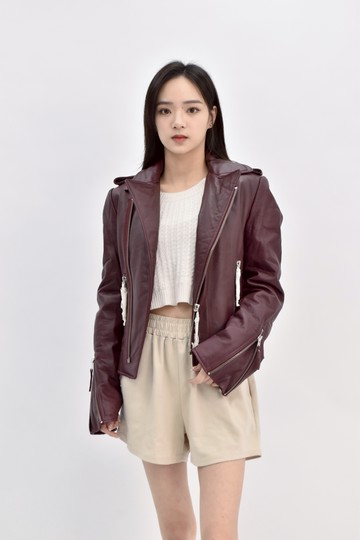 (M) 質感真羊皮紅色外套