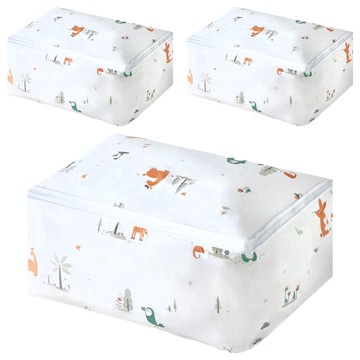 PEVA印花防潮棉被收納袋  繽紛 白色  大號 60 x 40 x 25cm  3個