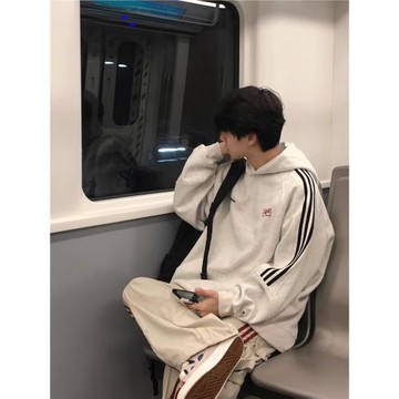 美式高街三條杠潮牌衛衣男秋冬寬松oversize情侶嘻哈重磅連帽外套