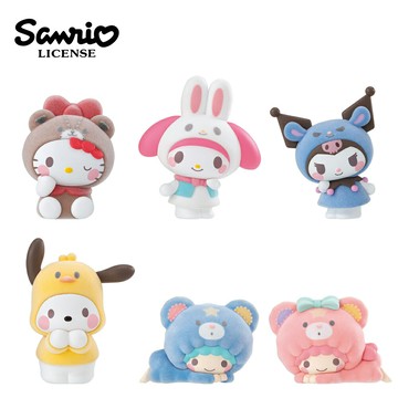 【日本正版】隨機1款 三麗鷗 動物裝扮 植絨公仔 盒玩 凱蒂貓 美樂蒂 酷洛米 帕恰狗 KIKI LALA BANDAI 萬代 - 921612