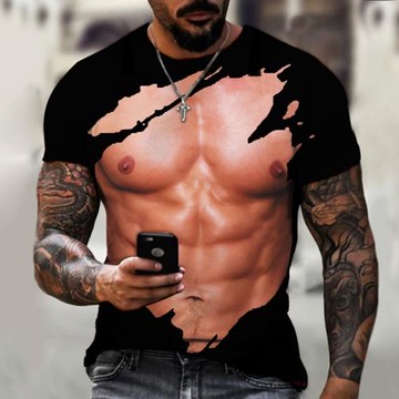 Men 3D Printing Muscle Casual T-Shirt Top男3d印花肌肉休閑T恤