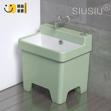 免運 拖把池 陽台拖把池 落地式綠色陶瓷陽臺洗拖布池墩布池拖布盆拖把池拖把槽拖把盆地盆