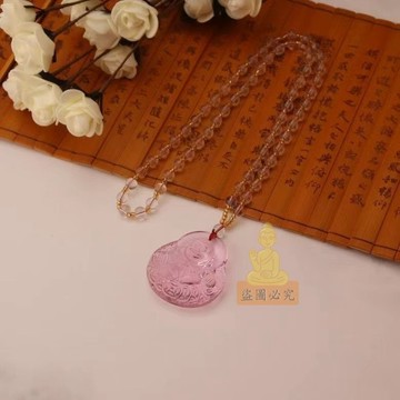 免運🔥粉晶項鍊 琉璃姻緣吊墜 桃花清爽甜美風毛衣鏈 女生招財飾品 開光祈福過香爐 招財轉運平安辟邪擋災 氣質穿搭