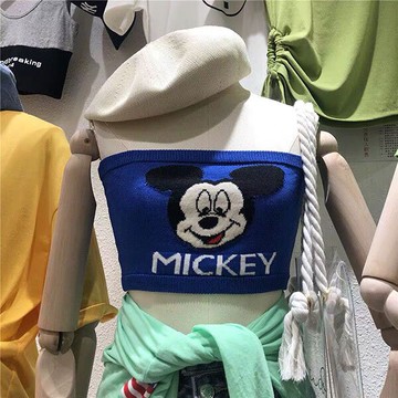 米米 針織 平口 背心 小可愛 短版 卡通 上衣 T 性感 露肚 跳舞 韓國 ANNA S.