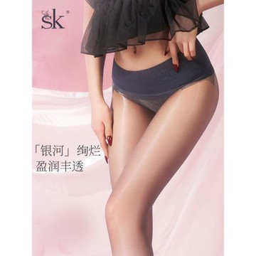 SK「洙光.銀河」絲襪女夏薄款網紗無縫襠灰色馬油性感油亮連褲襪