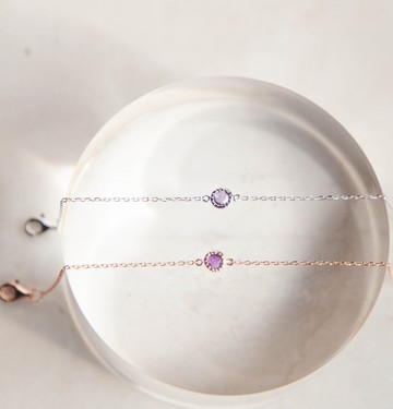 紫水晶小圓片純銀手鍊 | 二月誕生石。兩色可選。生日禮物。好搭