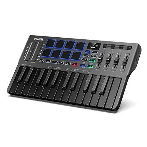 Donner USB MIDI キーボード コントローラー 25鍵 ベロシティ対応 タッチ式スライダー OLEDスクリーン バックライト付パッド 音楽制作 Mac・PC対応 日本語説明書