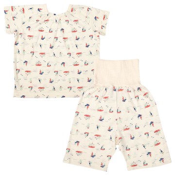 akachan honpo - 短袖套頭式家居服-穿衣練習 船-象牙白色