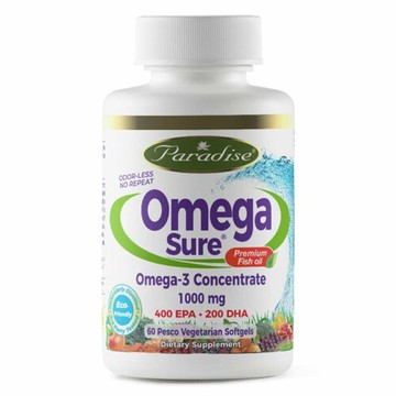Paradise Herbs Omega Sure Omega-3 Concentrate 1000 mg - 60 Pesco Vegetarian Softgels
