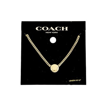 [平輸版] 【COACH】時尚簡約刻字圓形墜飾鎖骨鍊 真品平輸