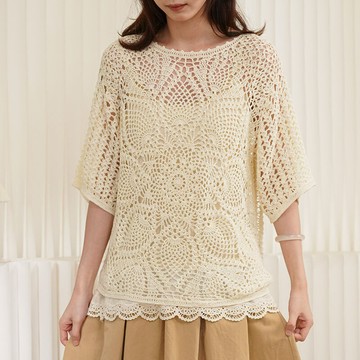 純手工鉤織鏤空圓領上衣121344C