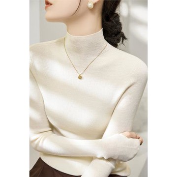 洋氣時尚冬季長袖修身內搭打底衫女裝新款羊毛高領套手指設計上衣