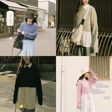 立體格紋短版針織毛衣 六色售