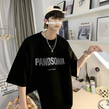 歐美潮牌320g重磅t恤美式小領口純棉短袖男夏季oversize半袖7分袖