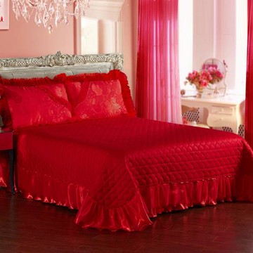 全棉純棉床蓋罩結婚喜慶純色大紅色單件夾棉絎縫加厚床單三四件套