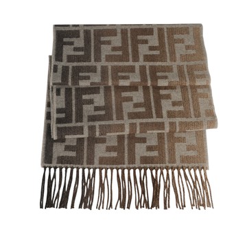 FENDI FF Logo 刷毛羊毛及喀什米爾流蘇圍巾(米棕色) FXS471 ATQC F0BQ9