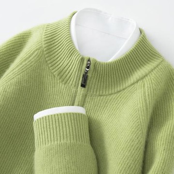 高端半高拉鏈羊絨衫男時尚山羊絨衫冬季新款高級感打底中青年毛衣