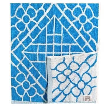 LIFE 來福牌 浪漫記憶毛巾 33 x 76cm 柔軟吸水親膚 幾何圖案設計  藍  1入