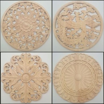 歐式東陽木雕貼花實木花片圓形盤家具櫥柜門心裝飾雕花墻壁工藝品