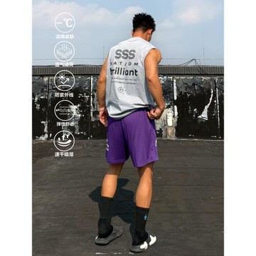 SATJDM國潮夏季背心速干涼感抗菌運動小領口坎肩寬松無袖T恤美式