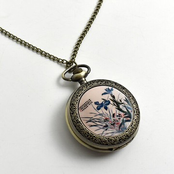 懷錶項鍊 古典花朵繪畫【NE2092】