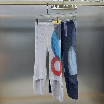 三宅褶皺秋季新款幾何印花粗牙簽褶走秀款休閑褲顯瘦拼接直筒褲