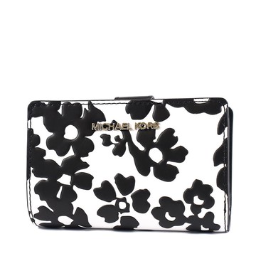 MICHAEL KORS 浮雕花卉滑面皮革釦式中夾-黑色