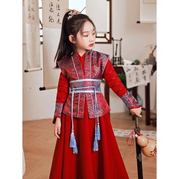 女童漢服古裝春裝花木蘭服裝兒童古風演出服女將女俠武俠國學服