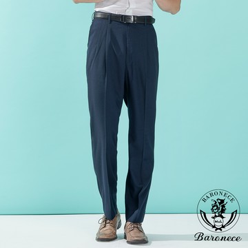 【BARONECE】層次組織細紋組織打摺西褲_深藍(517126-10)