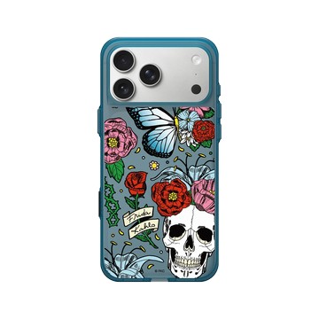 iPhone 17 Pro Max Clear (相機按鈕) 夜幕藍 - Frida Kahlo - 花骨骷顱頭