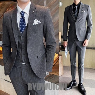 カジュアル メンズスーツ ジャケット ベスト パンツ スリーピース スリムスーツ 結婚式 パーティー 3点セット 出張 セットアップ 面接 ビジネス 通販 Lineポイント最大get Lineショッピング