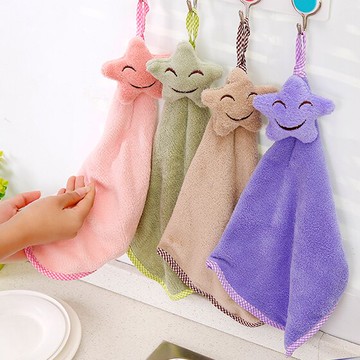 珊瑚絨可掛式擦手巾加厚抹布卡通可愛家用廚房吸水不掉毛洗碗布
