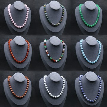 Natural Stone Necklace 水晶瑪瑙七彩石頭項鍊 12mm圓珠打結項鍊