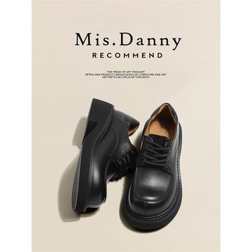 Misdanny~增高復古英倫風小皮鞋女2025新款圓頭系帶顯瘦厚底單鞋