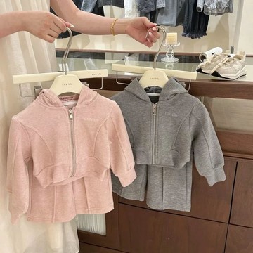 韓系運動風～女童運動套裝秋裝洋氣連帽拉鍊衫直筒褲休閒女寶寶兩件套 女童秋季運動套裝 兒童秋季套裝 女童長袖闊腿褲秋裝套裝