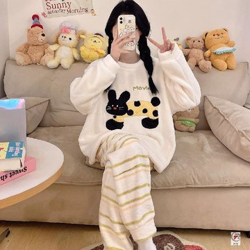 爆款睡衣🌙 法蘭絨睡衣女秋冬季韓版卡通甜美女士睡衣寬鬆可外穿家居服套裝睡衣 冬季睡衣