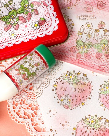 【草莓日期印章】草莓 數字旋轉印 章 兔子 手帳裝飾與筆記日記可愛的同款收納鐵盒 Sanby 公司製 生日 留言卡 垂耳兔